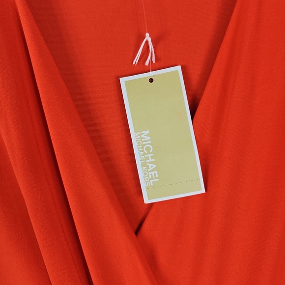 Michael Kors Sleeveless V-Neck Coral Red Gold Hardware Women's Dress MSRP $120 - Picture 4 of 10
